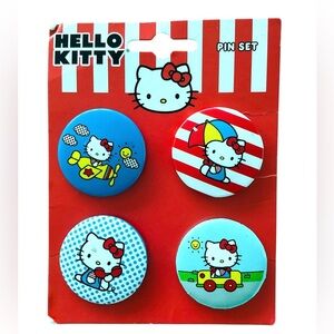 HELLO KITTY  SANRIO PIN SET (4) NEW!!  Enamel Shiny Plane Phone Car Umbrella